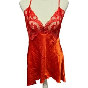 Fredericks of hollywood red lace high low babydoll satin slip dress teddy large